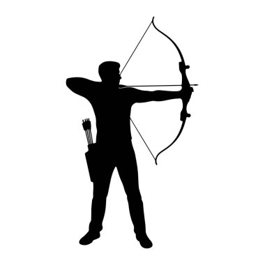 Bir okçunun siyah silueti bir yay çizilmiş, bir ok sallanmış ve nişan alınmıştı. Okçunun kalçasına birkaç ok tutan bir ok kılıfı. Bu figür, eylemleri ve ekipmanları vurgulayan düz beyaz bir arkaplan üzerinde resmedilmiştir..