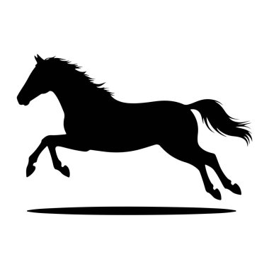 Dörtnala koşan bir atın siyah silueti düz beyaz bir arka planda resmedilir. At yelesi ve kuyruğu akıyor, hız ve hareket olduğunu gösteriyor. Bacakları sanki güçlü bir sıçramaymış gibi açılır. Koyu, uzun oval bir şekil.