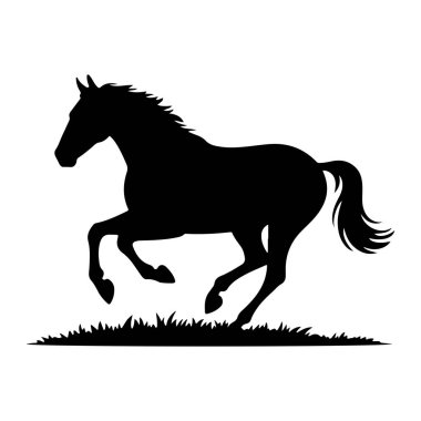 Siyah bir at silueti bir çim şeridi üzerinde dörtnala giderken tasvir edilir. At bacaklarını uzatarak hareket ve hız duygusunu iletirken görülüyor. Yelesi ve kuyruğu akarak dinamik betimlemeye ekleniyor. Siluet duruyor.
