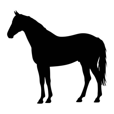 Beyaz arka planda duran siyah bir at silueti tasvir edilir. At profilden gösterilir, yüzü sola dönük, başı dik olarak. Yelesi ve kuyruğu akıyor. Siluet açıkça hayvanın bacakları ve toynakları da dahil olmak üzere şeklini belirtiyor.