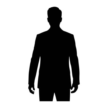 Beyaz bir arkaplana karşı duran siyah bir siluet. Ceketi ve pantolonu olan resmi bir takım elbise giyiyor. Silüet koyu siyah bir şekle sahip. Vücudunun dış hatları ve kıyafetleri dışında belirgin bir özelliği yok..