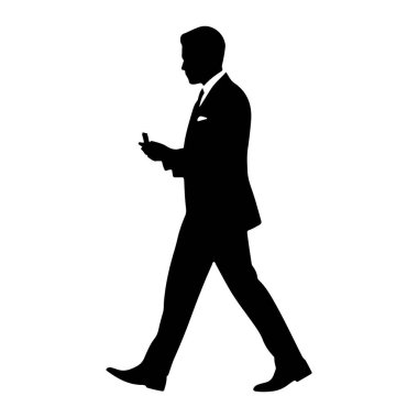 Takım elbiseli bir adamın siyah silueti beyaz bir arkaplanda soldan sağa doğru yürürken resmedilir. O bir ceket, gömlek, kravat ve cep mendili giyiyor. Sağ eli kaldırılmış, küçük bir nesne gibi görünüyor, muhtemelen bir telefon ya da bir telefon.