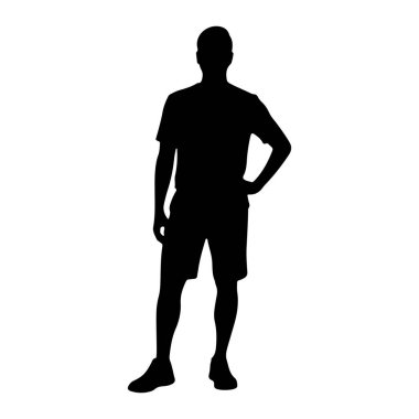 Katı siyah bir siluet beyaz bir arka plana karşı duruyor. O tepeden tırnağa bir tişört ve şort giyerek tasvir edilir. Sol eli kalçasında ve bacakları hafifçe ayrık. Görüntü basit, temiz ve modern bir grafiktir.