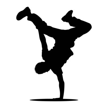 Bir kişinin dans figürü yaptığı katıksız siyah bir siluet, temiz beyaz bir arkaplana karşı tasvir edilir. Şekil bir yandan dengesiz bir şekilde dengelenmiş, bacakları dinamik bir pozda genişletilmiştir. Silüet enerjiyi ve atletizmi yakalar.