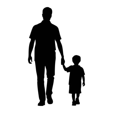 Siyah bir siluet. Bir adam ve bir çocuk el ele tutuşarak birlikte yürüyor. Adam daha uzun ve çocuğa önderlik ediyor gibi görünüyor. İkisi de tepeden tırnağa bembeyaz arka planda tasvir ediliyor. Rakamlar simsiyahtır, katıksız bir zıtlık yaratır.