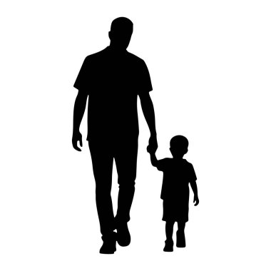 Yanyana yürüyen ve el ele tutuşan yetişkin bir adam ve küçük bir çocuğun siyah silueti. Adam daha uzun ve çocuğa önderlik ediyor gibi görünüyor. Her ikisi de beyaz bir arka planda profilden resmedilmiş. Şekiller koyu siyah renkle çizilmiş.