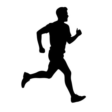 Beyaz arka planda koşan bir adamın siyah silueti tasvir edilir. Koşucu profilden gösteriliyor, vücudu hareket halinde. Sol kolu dirsekten bükülmüş, ve sağ kolu öne doğru uzamış, başparmağı da baş parmağında.