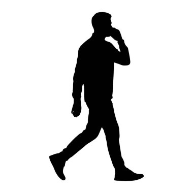 Bir adamın siyah silueti soldan sağa doğru yürürken resmedilir. Günlük giysiler giyiyor ve kulağına bir cep telefonu dayamış. Bir sohbete katılmış gibi görünüyor. Arka plan sade beyazdır, yalnız figürleri vurgular.