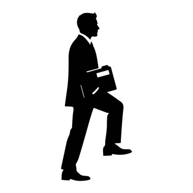 Takım elbiseli ve kravatlı bir adamın siyah silueti merdivenlerden çıkarken resmedilir. Sağ kolunda bir dosya ya da evrak çantası tutuyor. Resim, beyaz bir arkaplana karşı basit bir grafik gösterimidir.