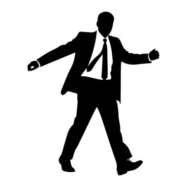 Takım elbiseli ve kravatlı bir adamın siyah silueti kendinden emin adımlarla yürürken resmedilir. Kolları hafifçe yana doğru uzamış ve bacakları hareket halinde. Bu da ilerlediğini gösteriyor. Resim beyaz bir arkaplan üzerinde izole edilir, bir S oluşturur