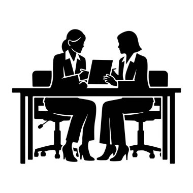 Siyah-beyaz bir siluet, masada oturmuş bir tartışmayla meşgul olan takım elbiseli iki profesyoneli resmediyor. Bir kişi bir belge tutarken, diğeri bir iş görüşmesi ya da röportaj önererek el kol hareketi yapıyor. Sahne bir ofiste geçiyor.