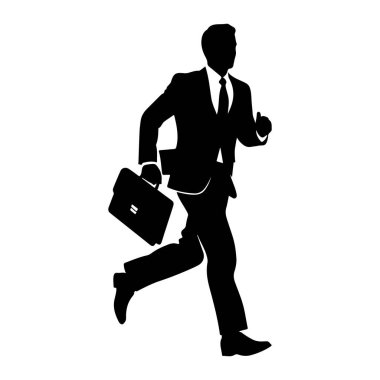 Takım elbiseli ve kravatlı bir işadamının siyah silueti sol elinde bir evrak çantasıyla koşarken resmediliyor. Sağ kolu uzatılmış ve başparmağı bir onay ya da başarı göstergesi olarak kaldırılmış. Profilde gösterilen figür düz beyaz 