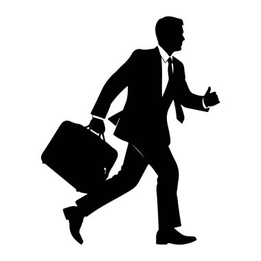 Takım elbiseli ve kravatlı bir adamın siyah silueti sol elinde bir evrak çantasıyla koşarken resmedilir. Sağ kolu uzatılmış ve baş parmağı baş parmak hareketi ile yukarı kaldırılmış. Şekil profilde, sağa bakıyor ve hareket hissi veriyor. 