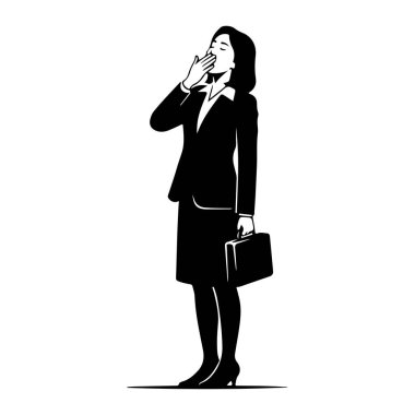Takım elbiseli ve etekli bir iş kadınının siyah beyaz silueti belden aşağısı gösterilir. O, sağ elinde bir evrak çantası tutuyor ve sol elini ağzına kaldırıyor, sanki bir öpücük üflüyormuş gibi. Gözleri kapalı ve başı eğik. 