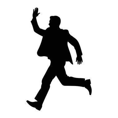 Takım elbiseli bir adamın siyah silueti, ileri doğru koşuyor gibi gözüken orta adımlarla tasvir edilir. Sağ kolu sanki el sallıyor ya da işaret veriyormuş gibi açık bir şekilde yükselir ve açılır. Sol kolu bükülmüş ve geri çekilmiş, hareket hissine katkı sağlıyor. Th