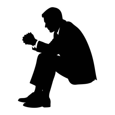 Takım elbiseli bir adamın siyah bir silueti yan tarafından bakıldığında otururken resmedilir. Başı eğik ve elleri onun önünde birbirine kenetlenmiş. Şekil beyaz bir arkaplanda izole edilmiştir..