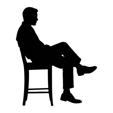 Bacak bacak üstüne atmış bir sandalyede oturan siyah bir siluet. Düşünce ya da tefekkür içindeymiş gibi başı eğik bir şekilde yandan bakılıyor. Arka plan bembeyaz..