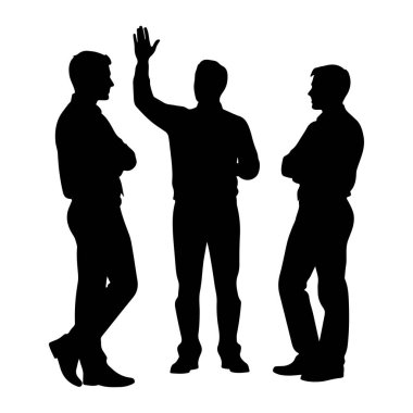 Beyaz arka planda üç siyah erkek silueti tasvir ediliyor. Ortadaki adam, sağ kolunu kaldırmış bir şekilde selam veriyor. Her iki taraftaki adamlar kollarını kavuşturarak merkeze doğru bakıyorlar.