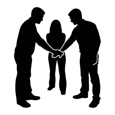 Üç kişilik siyah bir siluet elleri ortada bağlı bir daire şeklinde duruyor. İki erkek bir kadının her iki tarafındadır ve üçü de birlik ve takım çalışmasını sembolize etmek için bir araya gelmişlerdir. Rakamlar şöyle gösteriliyor: 