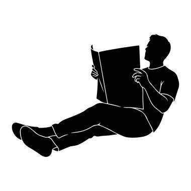 Bacak bacak üstüne atmış ve öne doğru uzanmış siyah bir siluet. Tişört ve pantolon giymiş, ayaklarında ayakkabılar var. Ellerinde açık bir kitap tutuyorlar ve okuyor gibi görünüyorlar. İncir 'in ana hatları