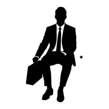 Takım elbiseli ve kravatlı bir adamın siyah silueti otururken resmedilir. O, sol elinde bir evrak çantası tutuyor. Arka plan beyaz. Adamın sağında küçük bir yıldız patlaması şekli görülebilir..