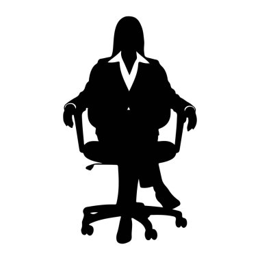 Takım elbiseli ve yakalı gömlekli bir kişinin siyah silueti döner bir ofis sandalyesinde oturmaktadır. Kişinin bacakları çapraz ve kolları sandalyenin kollukları üzerinde dinleniyor. Siluet beyaz bir arkaplanda izole edilir, ve katı bir görüntü yaratır.