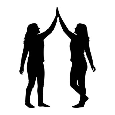 Ayakta duran ve birbirlerine beşlik çakan iki kadının siyah silueti. Elleri yukarıda toplanır ve bir kemer oluştururlar. Onların her ikisi de günlük giysiler giyiyor. Arkaplan düz beyaz.