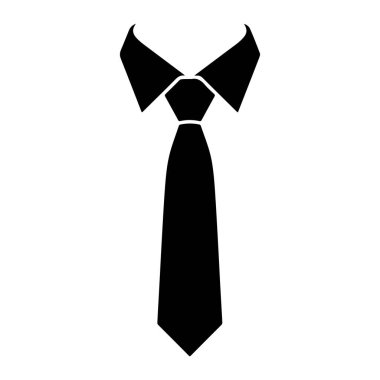 Kravat ve yaka siyah bir siluet beyaz arka planda sergilenir. Kravat uzun ve altta bir düğüm ile işaretli. Boyunluk açık, kravatın düğümünü gösteriyor. Genel görüntü basit, grafik yeniden
