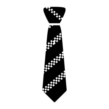 Beyaz karelerden oluşan köşegen desenli siyah bir kravat. Kravat düz beyaz bir arka planda tasvir edilir. Kalıp düğüm alanından kravatın uzunluğuna doğru gidiyor..