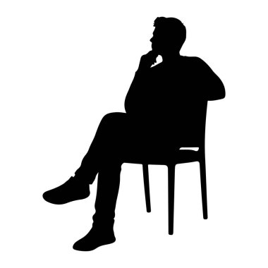 Siyah bir adam silueti bir sandalyede otururken resmedilir. Yüzü yana bakıyor, bir bacağı diğerinin üzerinden geçiyor. Eli çenesinde dinleniyor, düşünceli ya da düşünceli bir ruh hali olduğunu gösteriyor. Arkaplan düz beyaz, figürü izole ediyor.