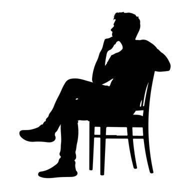 Siyah bir adam silueti bir sandalyede otururken resmedilir. Bacak bacak üstüne atmış ve bir eli çenesinde dinleniyor. Düşünceli ya da düşünceli bir ruh halini çağrıştırıyor. Arkaplan düz beyaz.