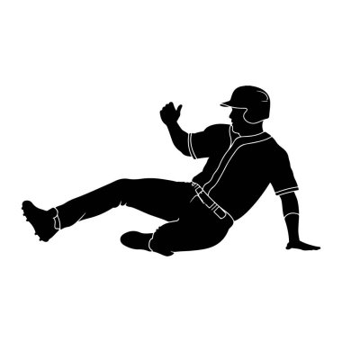 Üniformalı ve kasklı bir beyzbol oyuncusunun siyah silueti üsse doğru kayarken yakalanır. Oyuncunun vücudu yere yakın, bir bacağı uzamış ve diğeri bükülmüş. Kolları havada, oyun sırasında hız ve efor gösteriyorlar..