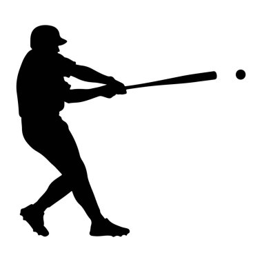 Bir beyzbol oyuncusunun silueti salıncakta sallanıyor, elinde sopayla topa bakıyor. Oyuncu kask ve krampon takıyor, vücudu dinamik bir pozda. Arkaplan düz beyaz.