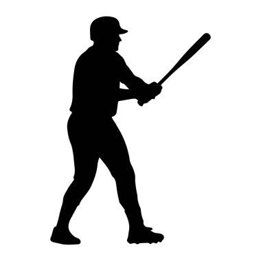 Beyzbol sopası sallarken, üniformalı, şapka takan siyah bir beyzbol oyuncusunun silueti resmedilir. Oyuncu belden yukarısı, gövdesi açılı ve sopa sıkıca tutularak vurmaya hazır bir şekilde gösteriliyor. Zıtlığın katıksız kontrastı