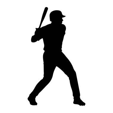 Salıncakta sallanan bir beyzbol oyuncusunun siyah silueti beyaz arka planda resmedilir. Vurucu kask takıyor ve vurmaya hazır bir sopayla topa vuruyor gibi görünüyor. Oyuncunun duruşu dinamiktir