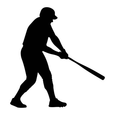 Salıncakta sallanan bir beyzbol oyuncusunun siyah silueti beyaz arka planda resmedilir. Oyuncu bir kask ve üniforma giyiyor, iki eliyle bir beyzbol sopası tutuyor ve sanki topa vurmak üzereymiş gibi pozisyon alıyor. Duruş dinamiği gösteriyor.