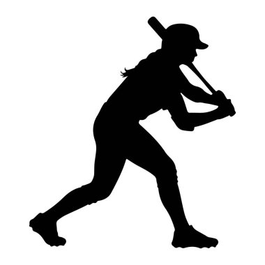 Salıncağın ortasında siyah bir kadın beyzbol oyuncusunun silüeti. Şapka takıyor ve saçı at kuyruğu. Oyuncu iki eliyle vurmaya hazır bir beyzbol sopası tutuyor. Vücudu açılı, salıncağın hareketini gösteriyor..