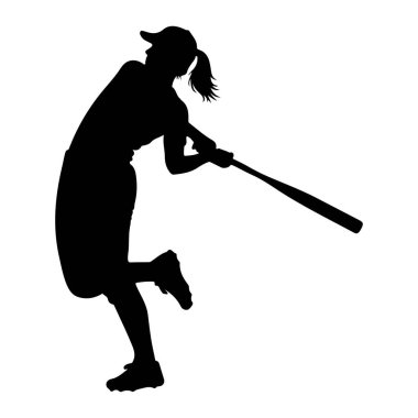 Salıncağın ortasında siyah bir kadın beyzbol oyuncusunun silüeti. Şapka takıyor ve saçı at kuyruğu. Oyuncu bir beyzbol sopası tutuyor ve sanki topa vurmak üzereymiş gibi pozisyon alıyor. Vücudu açılı, S 'nin dinamik hareketini gösteriyor.