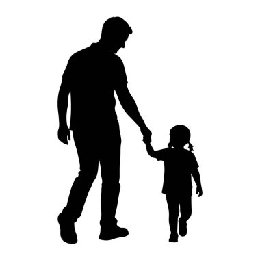 Siyah bir siluet bir adam ve küçük bir çocuk el ele tutuşarak birlikte yürüyorlar. Adam daha uzun ve çocuğa önderlik ediyor gibi görünüyor. Çocuğun at kuyruklu saçı var. Arkaplan düz beyaz.