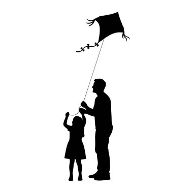Siyah bir siluet uçurtma uçuran bir baba ve kızı tasvir ediyor. Baba, uçurtma ipini tutarak daha uzun duruyor. Kız da onun önünde ipini tutuyor. Uçurtma üzerlerindeki havada, ince bir iple bağlı. Şey... 