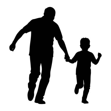 Siyah siluet bir baba ve genç bir oğul el ele tutuşarak koşuyorlar. Baba sol tarafta, kolu açık, ve oğlu sağda, adımlarına göre hareket ediyor. Her iki figür de düz beyaz bir arkaplanda hareket halinde tasvir edilmiştir..
