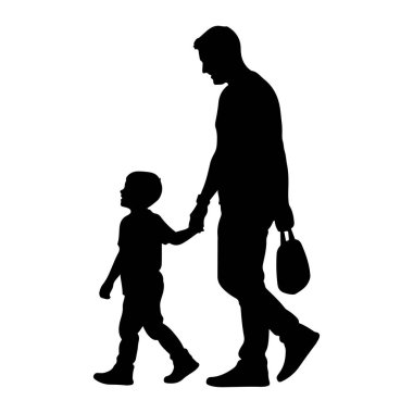 Bir babanın siyah silueti ve genç oğlu el ele tutuşarak yürüyorlar. Baba, diğer elinde bir çanta taşıyor. Düz beyaz bir arkaplanda tasvir ediliyorlar..