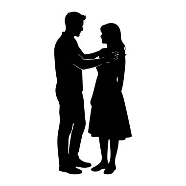 Siyah bir siluet. Bir adam ve bir kadın yüz yüze. Adamın kolları kadının omuzlarında, kadının da elleri onun kollarında. Birbirlerinin gözlerinin içine bakıyorlar. Arkaplan beyaz.