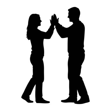 Siyah bir siluet. Bir adam ve bir kadın yüz yüze ve beşlik çakıyor. İkisi de ayakta ve ortada buluşmak üzere ellerini kaldırıyorlar. Arkaplan beyaz.