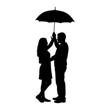 Açık bir şemsiye altında birlikte duran siyah bir çift silueti. Kadın ve erkek, şemsiyeyi üstlerinde tutarken elleri birbirine dokunuyor. Belden yukarısı, soldaki kadın ve soldaki kadın tasvir ediliyor. 