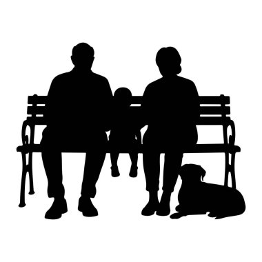 Siyah bir siluet bir aileyi ve köpeklerini parkta bir bankta otururken resmediyor. Yetişkin bir erkek ve dişi ortada küçük bir çocuğun her iki tarafındalar. Bankın sağında yerde bir köpek yatıyor. Rakamlar tamamen siyah aga ile çizilmiş.