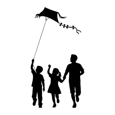 Siyah bir siluet uçurtma uçuran bir aileyi gösteriyor. Bir adam, genç bir oğlanın elini tutan genç bir kızın elini tutuyor. Çocuk uçurtma ipini tutuyor, ve uçurtma onların üzerinde havada, arkalarında bir kuyruk var. Rakamlar çalışıyor.