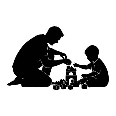 Diz çöken siyah bir babanın silueti ve yerde oturan küçük bir çocuk, her ikisi de oyuncak blokları olan bir kule inşa etmekle meşgul. Baba binanın tepesine bir blok yerleştirirken, çocuk ona doğru uzanıyor. Birkaç blok daha var. 