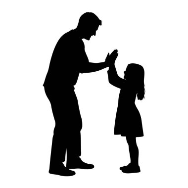 Bir baba ve kızın siyah silueti belden yukarısına, birbirlerine bakıyorlar ve birbirlerine beşlik çakıyorlar. Baba kızından daha uzundur ve her ikisi de beyaz arka planda basit ve temiz çizgilerle tasvir edilir..