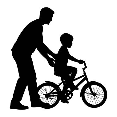 Bisiklet süren bir çocuğun arkasında duran siyah siluet bir baba. Babanın elleri çocuğun sırtında. Destek ve rehberlik sunuyor gibi görünüyor. Çocuk bisikletin üzerinde oturuyor, ileriye bakıyor. Sahne şöyle tasvir edilir: 